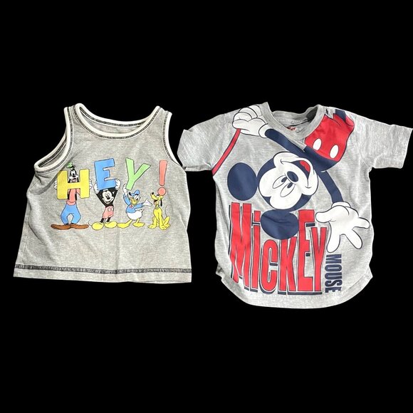 Disney Baby Mickey Mouse & Friends Bundle - Tank & T-Shirt Set 12M Gray Cotton B - Picture 1 of 5